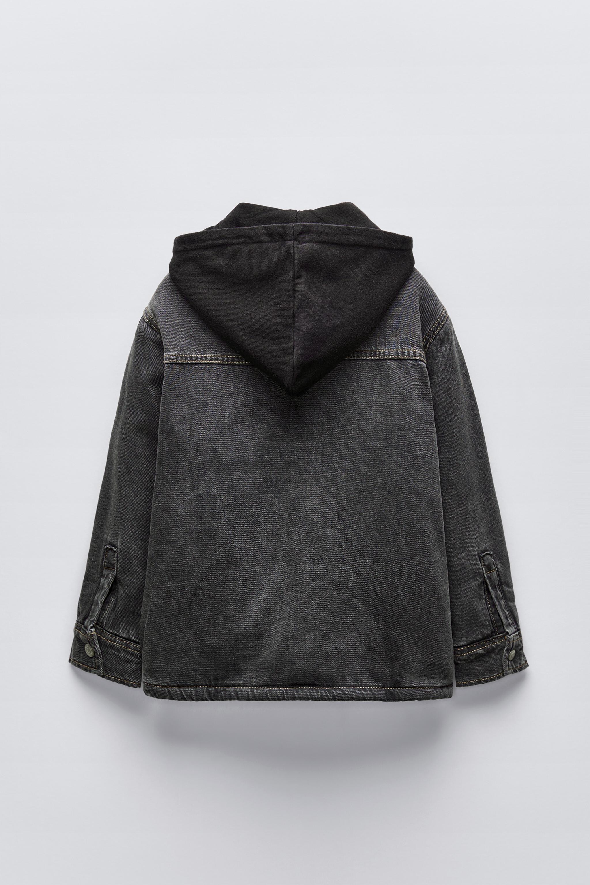 FAUX SHEARLING DENIM OVERSHIRT WITH HOOD - Mid-grey | ZARA