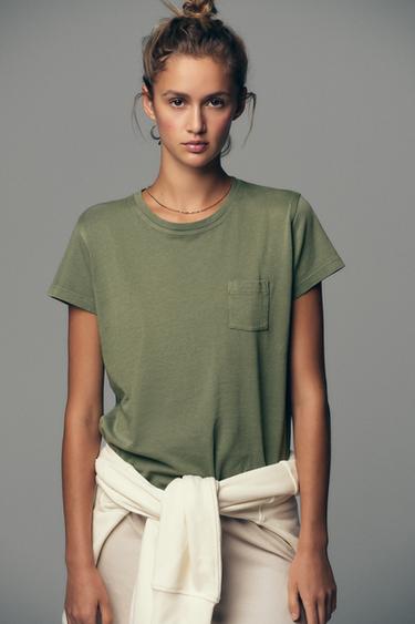 CAMISETA LAVADA BOLSILLO - Verde de Zara