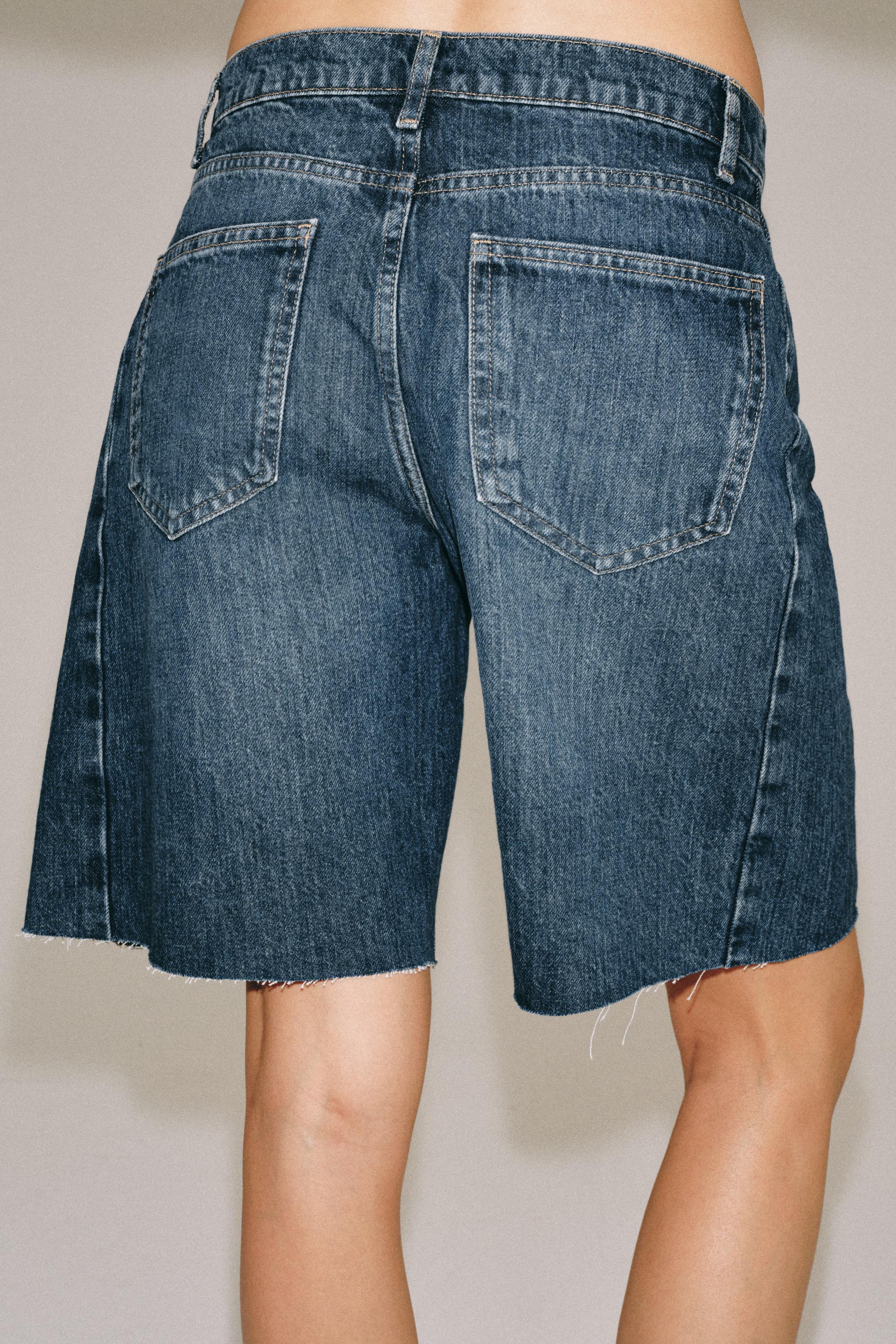 Zara ZW COLLECTION RELAXED FIT ORTA BEL DENIM BERMUDA görsel 6