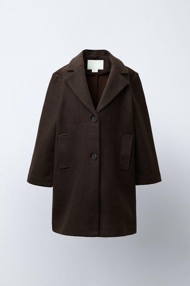 Zara LONG WOOL BLEND COAT - Brown