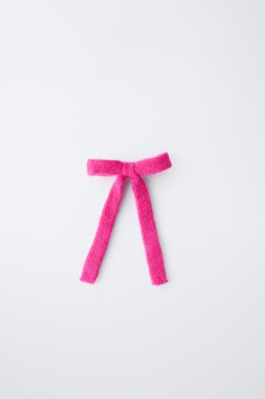 KNITTED BOW SNAP CLIP - Fuchsia by Zara