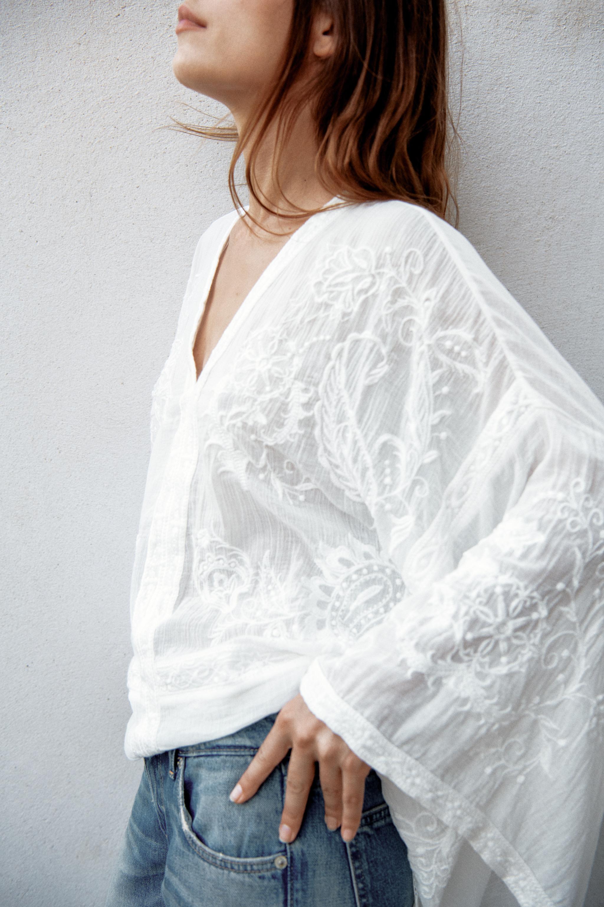 Женские блузки Zara ZW COLLECTION EMBROIDERED CAPE BLOUSE — фото 4