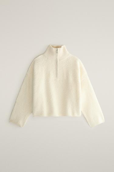 PULLOVER AUS SCHURWOLLE MIT REISSVERSCHLUSS UND TEDDY-OPTIK - Cremefarben von Zara