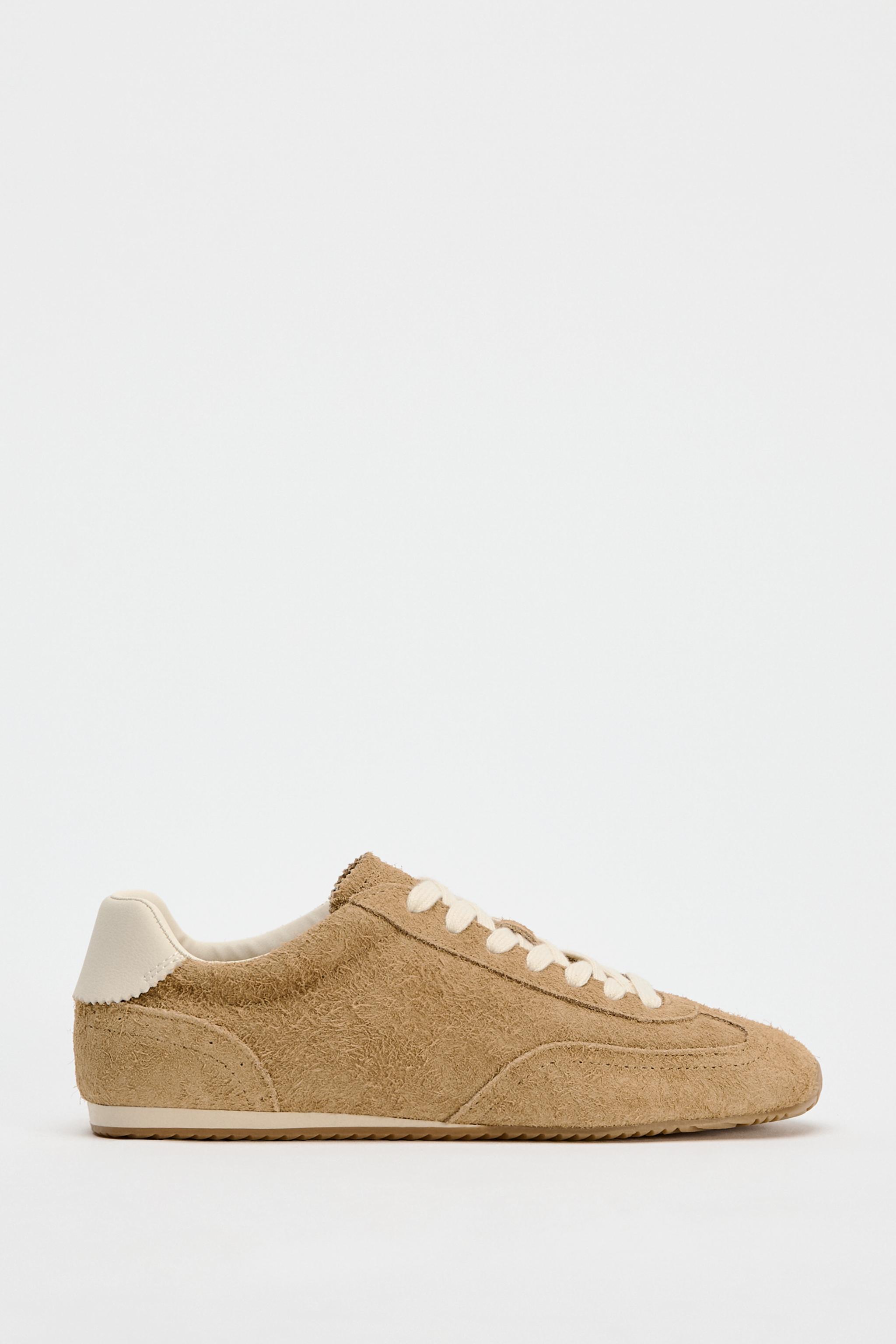 Zara Athletic Suede Sneakers Beige Women