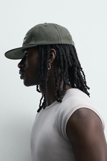 CONTRAST EMBROIDERED FLAT PEAK CAP - Dark grey by Zara - Image 1