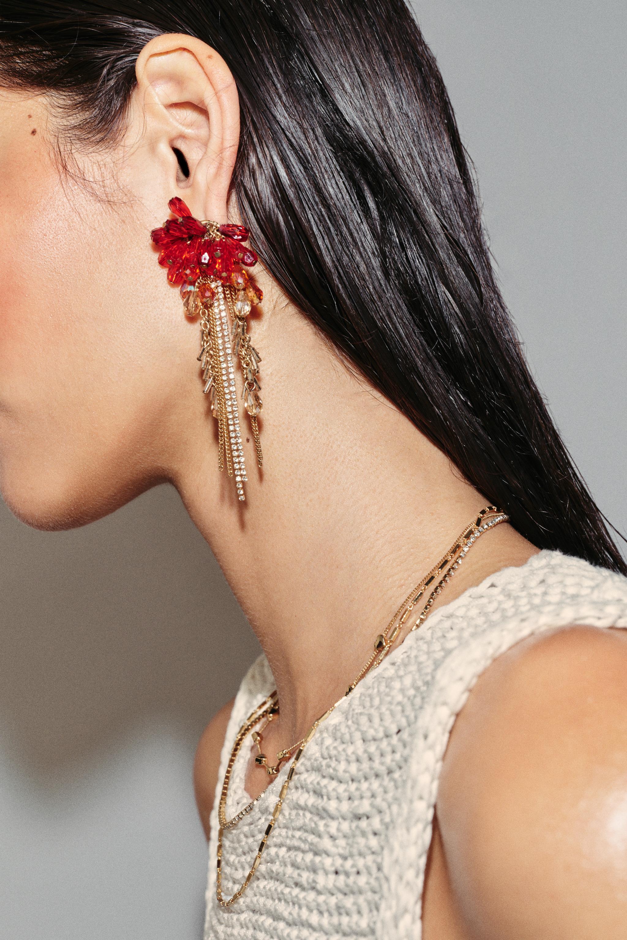 Женские аксессуары Zara CRYSTAL FRINGE EARRINGS — фото 2