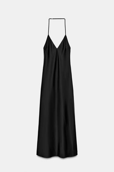 Zara LONG V-NECK DRESS - Black