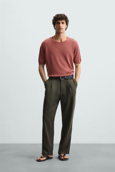 CAMISETA PUNTO 100% LINO - Rojo medio de Zara - Imagen 0