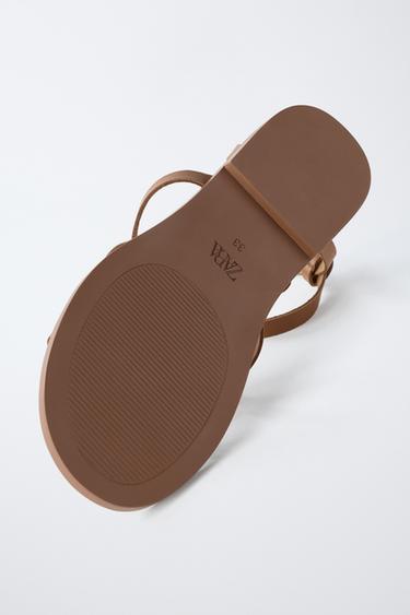 STRAPPY LEATHER SANDALS - Brown by Zara