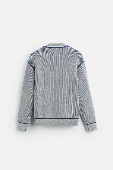 CONTRASTING RIBBED SWEATER - Blue/White by Zara - Image 6