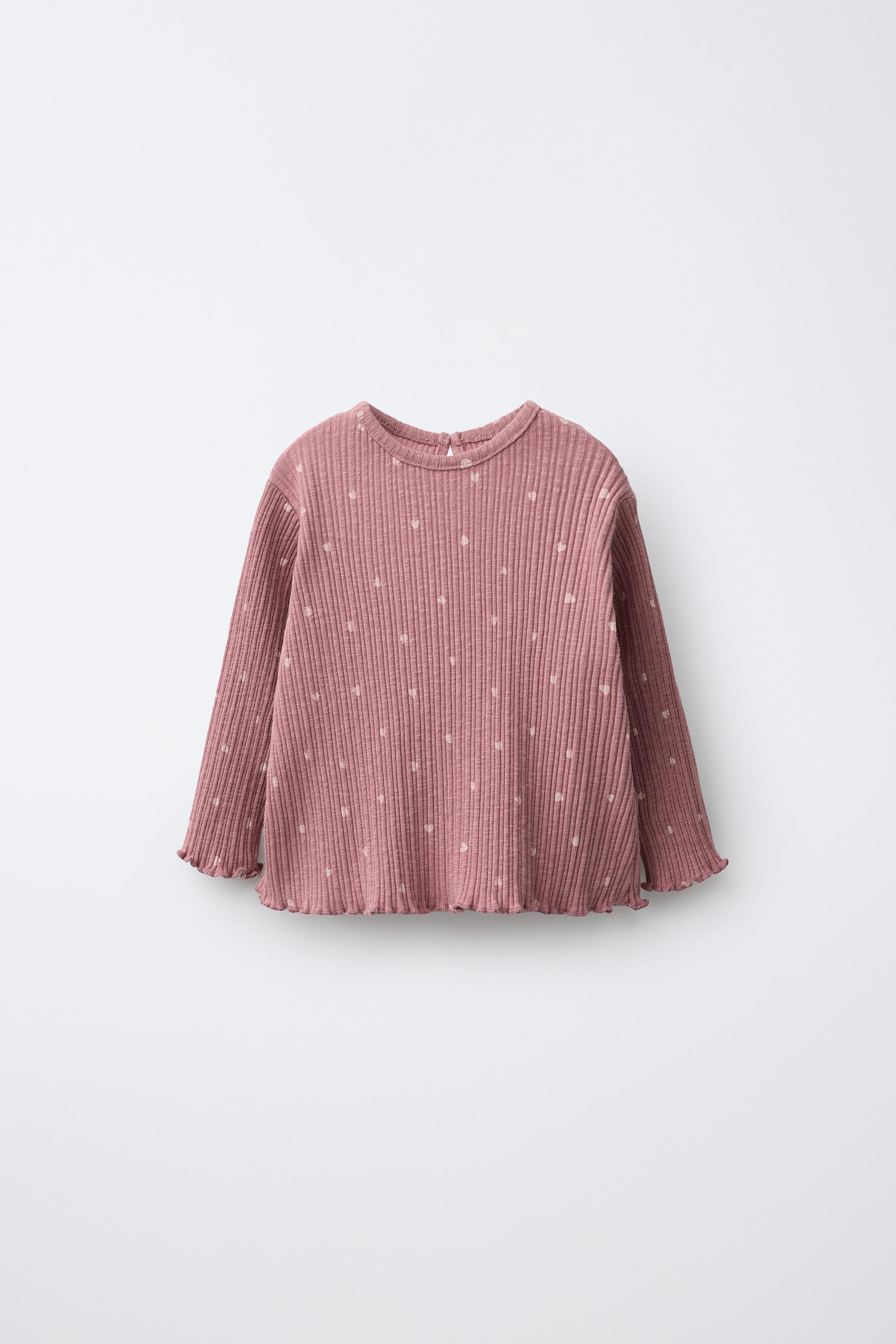HEART PRINT TEXTURED T-SHIRT — Dark pink