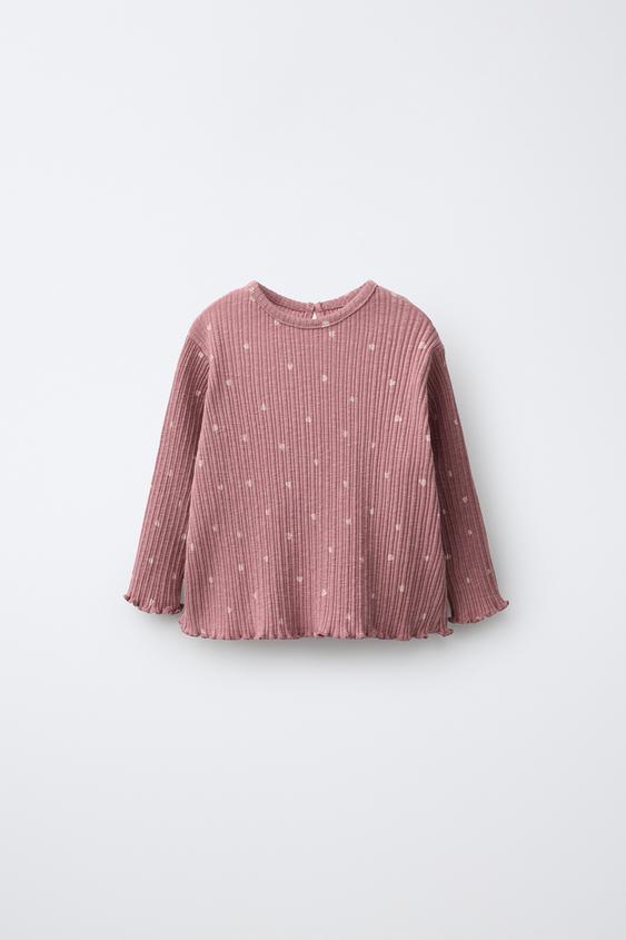 HEART TEXTURE T-SHIRT - Dark pink by Zara - Image 0