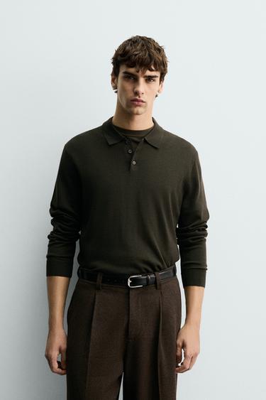 WOOL KNIT POLO SHIRT - Dark khaki by Zara