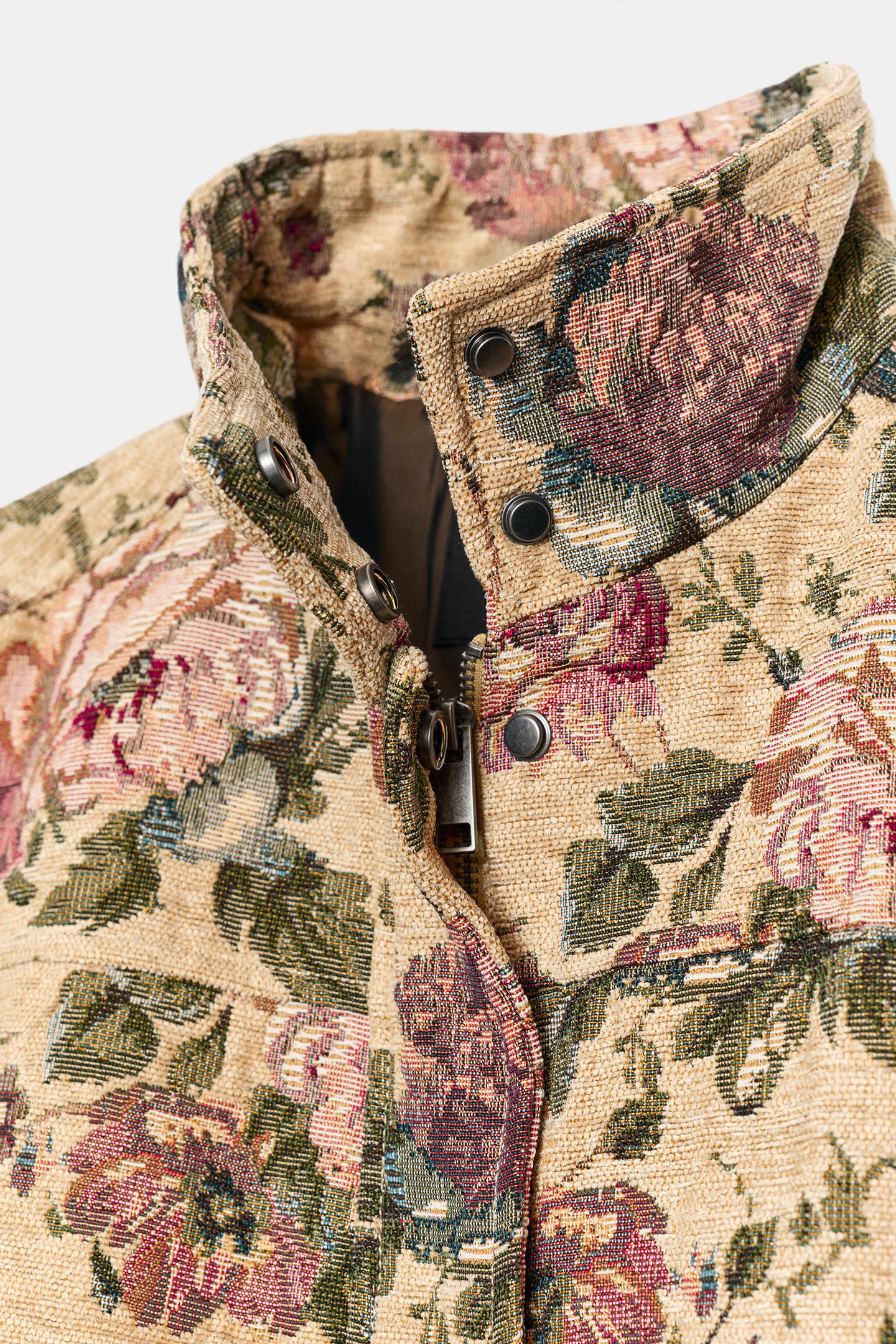 Женская куртка Zara ZW Collection Floral, цвет: Экрю / Бежевый — фото 7