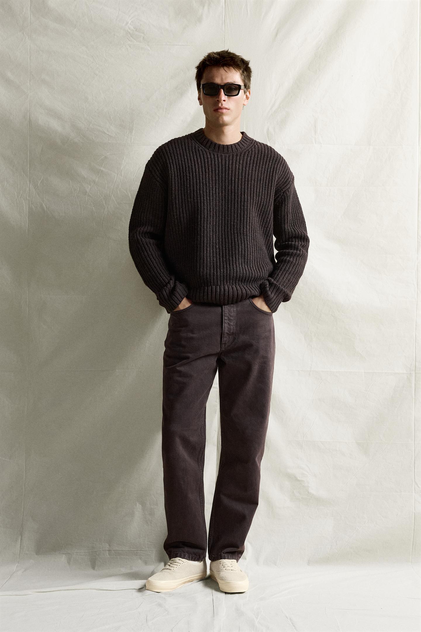 Мужские брюки Zara Washed Straight-Fit, цвет: Тёмный коричневый