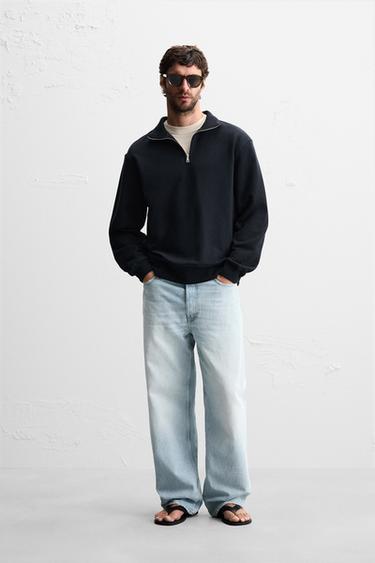 BASIC QUARTER-ZIP SWEATSHIRT - Navy blue by Zara - Image 0
