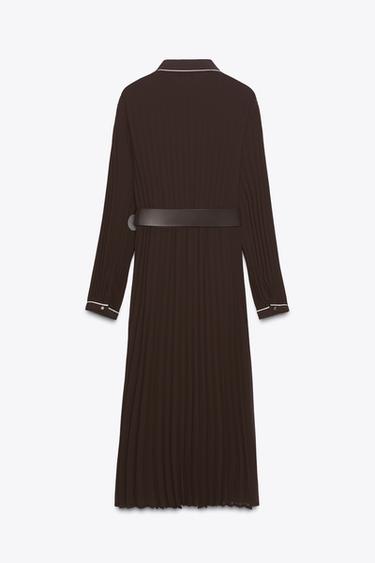 ROBE MIDI PLISSÉE CEINTURE - Marron de Zara - Image 7