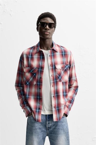 CHECK FLANNEL SHIRT - Red / Black by Zara