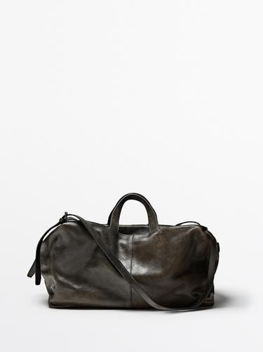 Zara Crackled nappa leather duffle bag - Black - Image 0