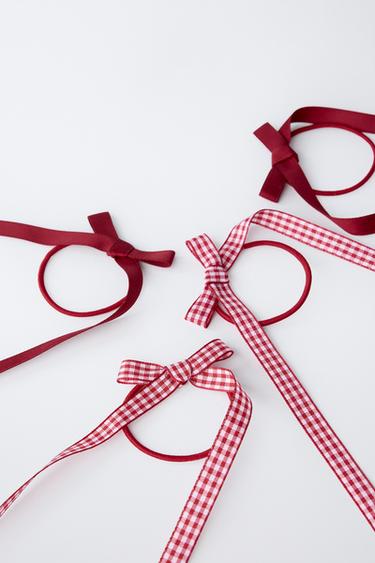 4-PACK OF GINGHAM CHECK HAIR BOBBLES WITH BOWS - Burgundy by Zara - Image 2