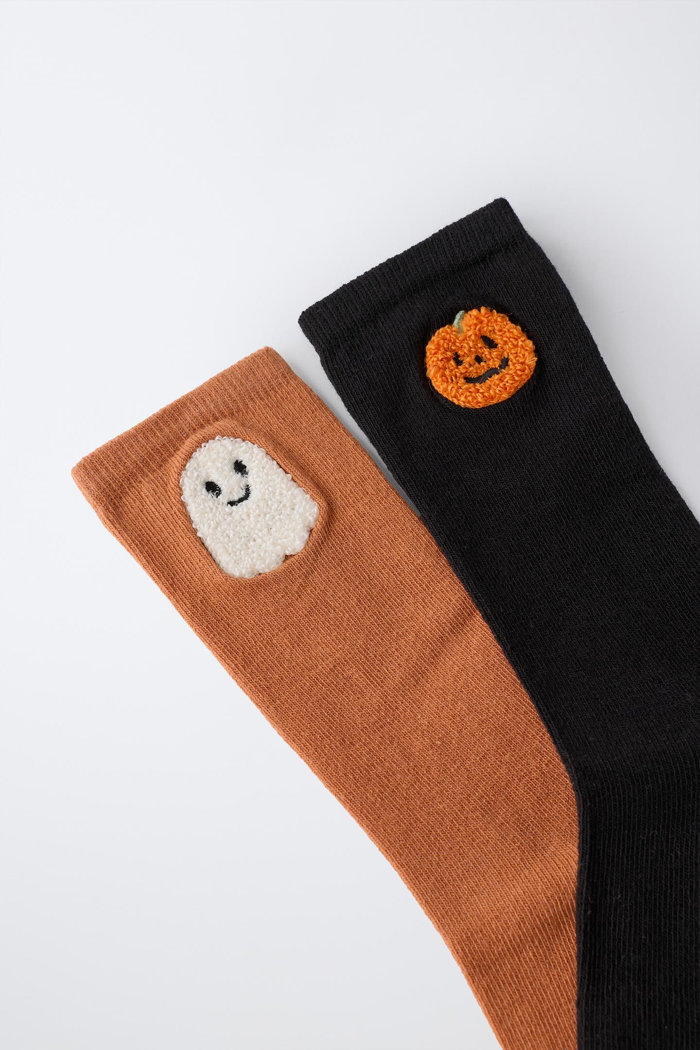 Носки Patch для детей, 2 шт. — Zara, цвет: Чёрный / Оранжевый — фото 3