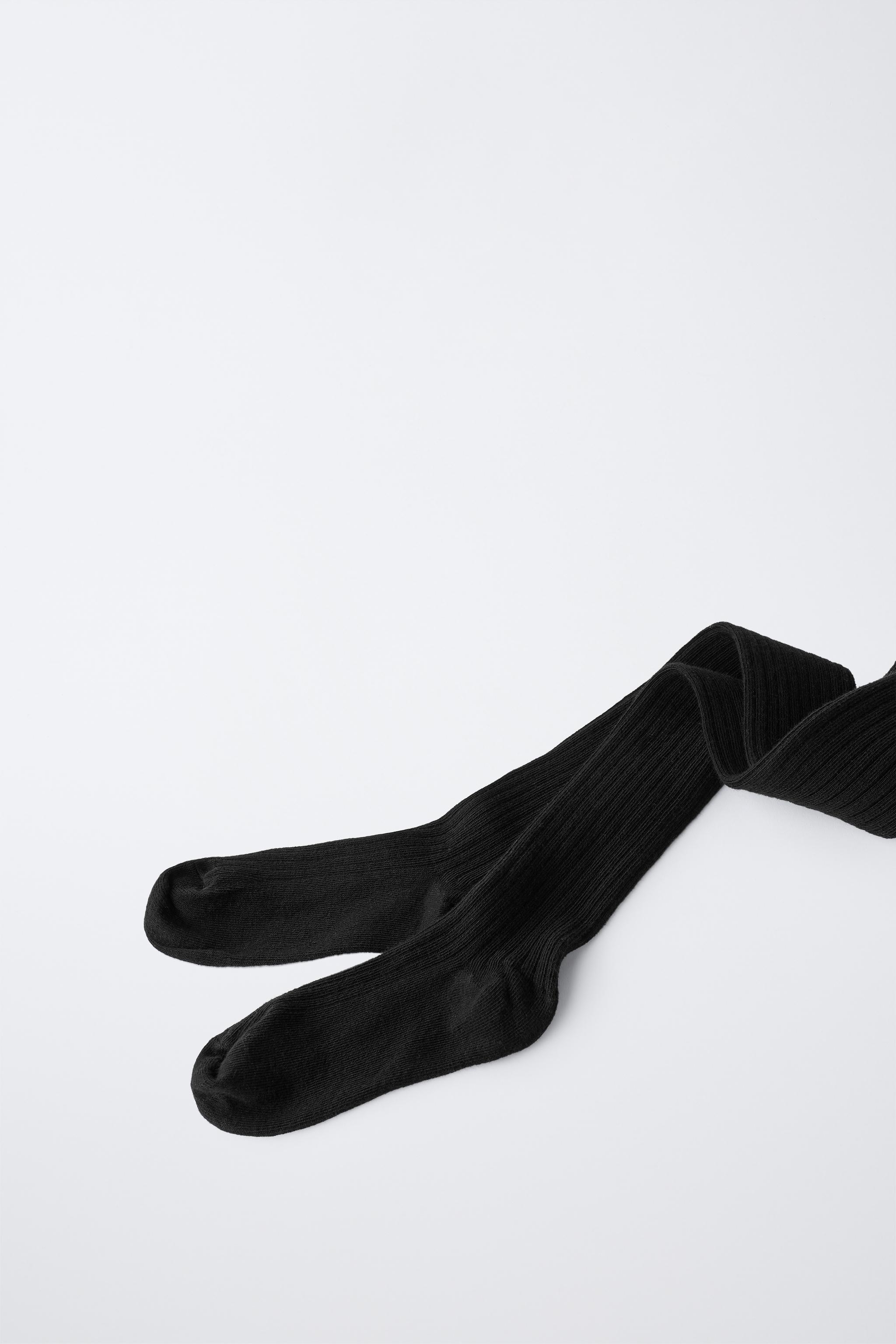 PLAIN RIBBED TIGHTS — Black