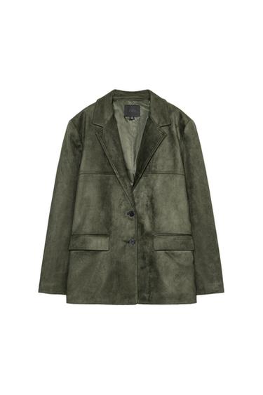 BLAZER COM EFEITO DE SUEDE - Verde-musgo da Zara