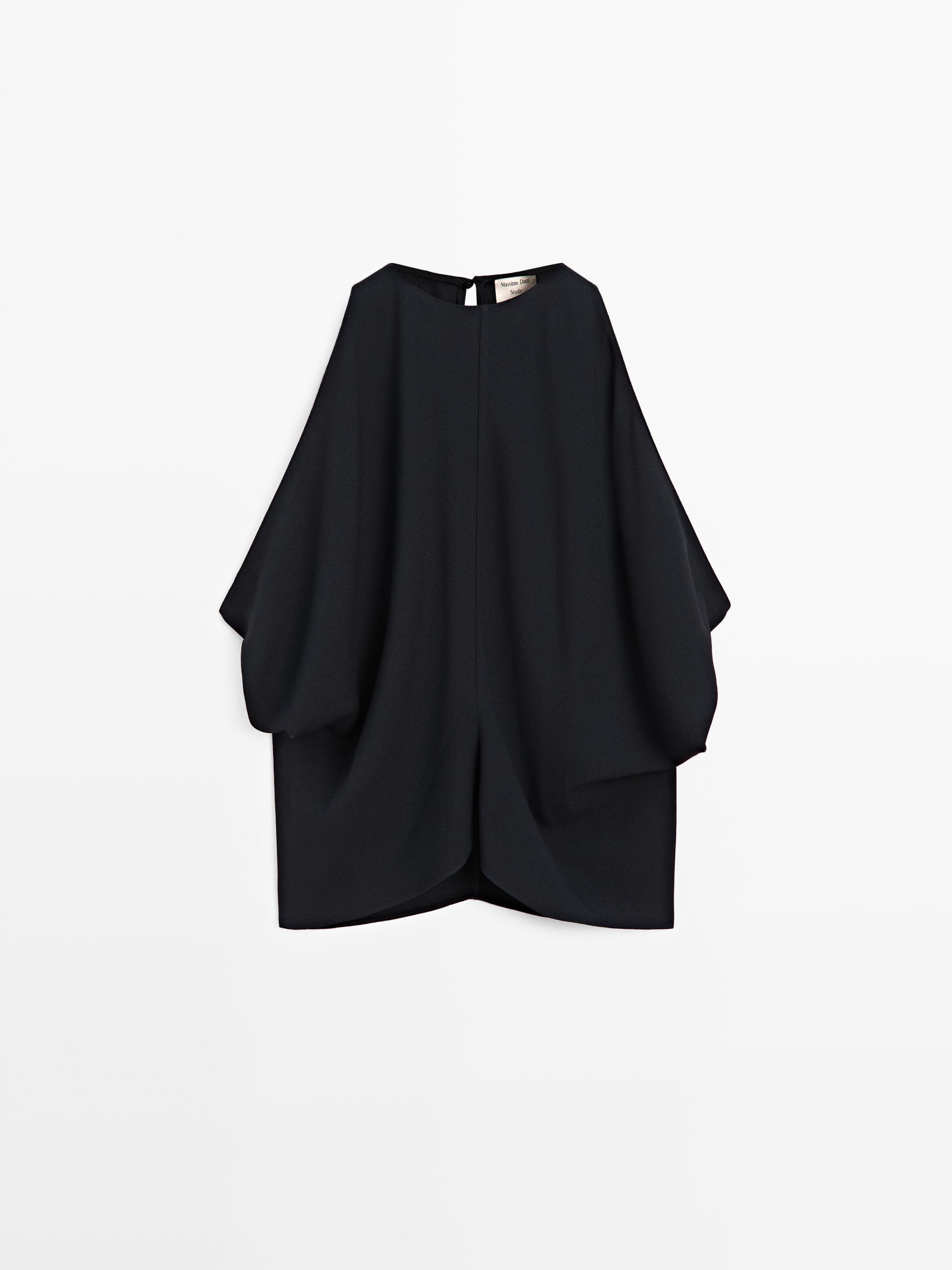 Top with draped detail and low-cut back - STUDIO — Navy blue
