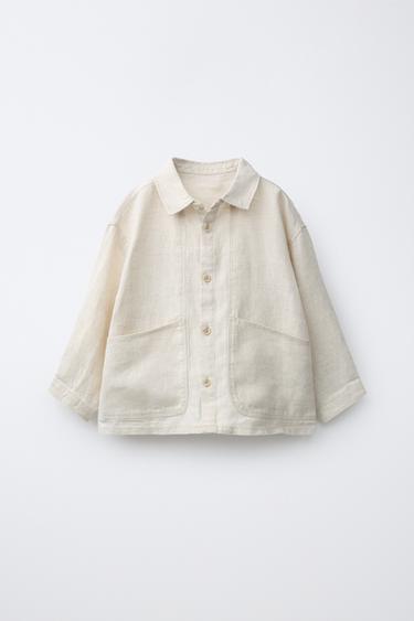 Zara 100% LINEN OVERSHIRT - Light beige