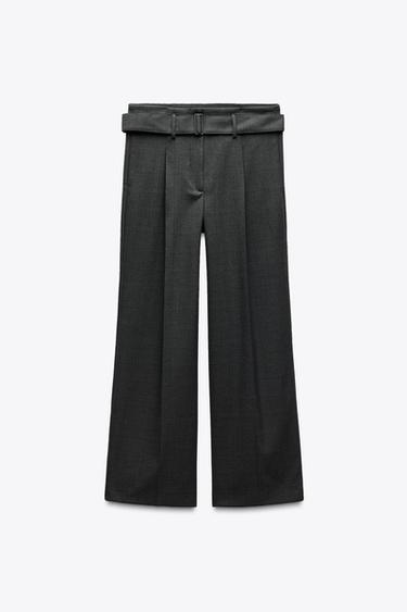 CALÇA XADREZ COM CINTO ZW COLLECTION - Cinza-escuro da Zara