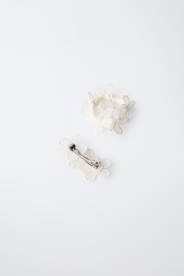 LOT PASSANT ET ÉLASTIQUE FLEURS ET PERLES - Écru de Zara - Image 1