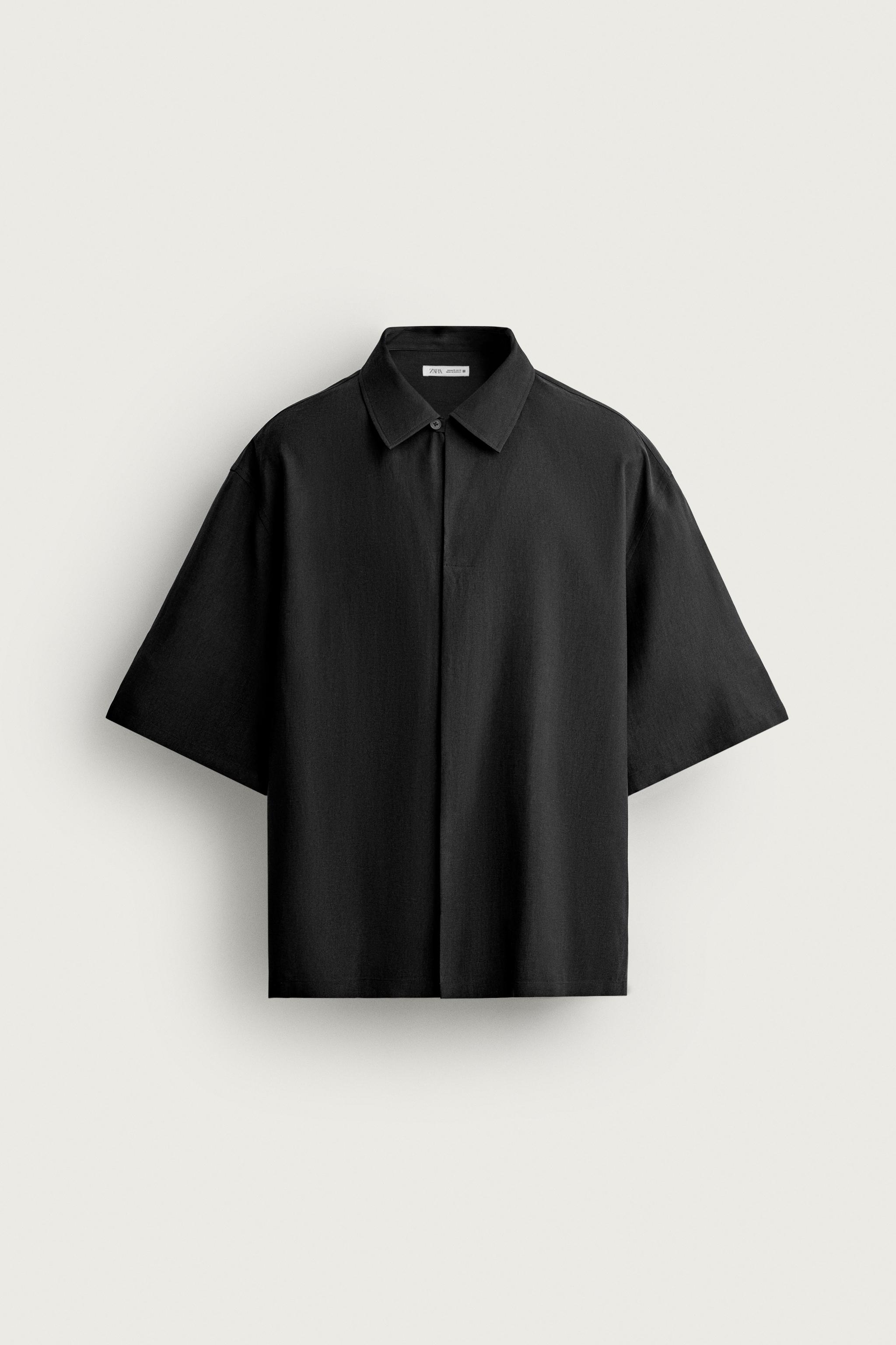 RELAXED FIT FLOWY SHIRT — Black