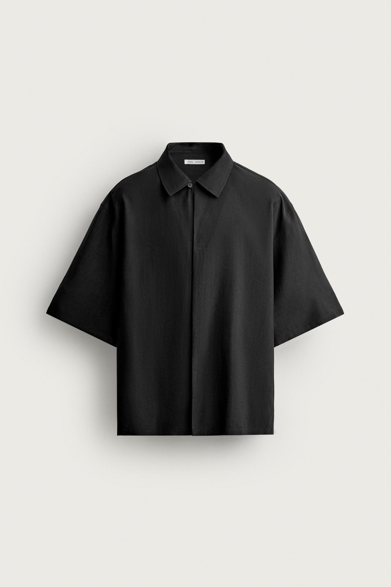 RELAXED FIT FLOWY SHIRT — Black