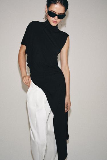 Zara DRAPED ASYMMETRIC TOP - Black