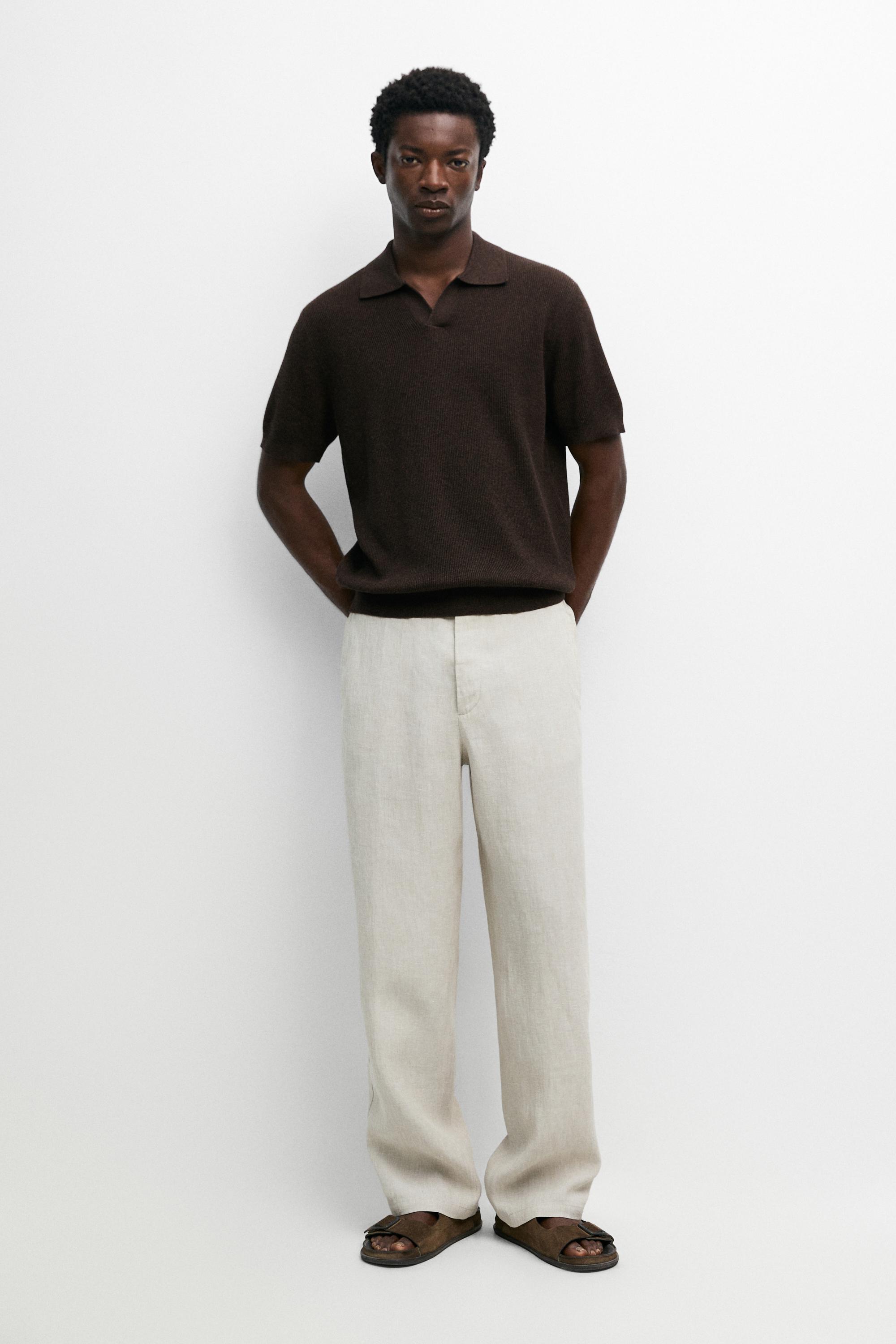 Cotton blend knit polo sweater - Brown | ZARA United States
