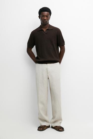 Pull polo en maille de coton mélangé - Marron de Zara - Image 0