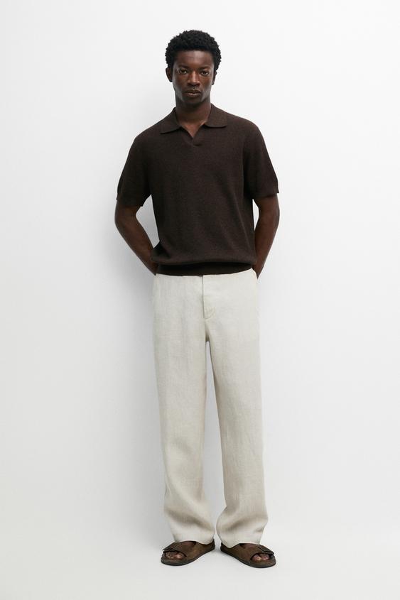 Zara Cotton blend knit polo sweater - Brown - Image 0