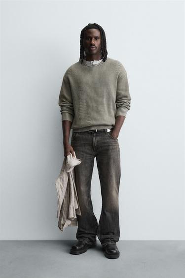 RIBBED WASHED SWEATER - Green by Zara