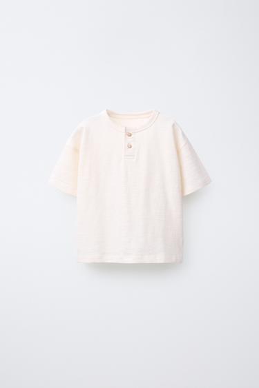 Zara PLAIN HENLEY T-SHIRT - Ecru - Image 0