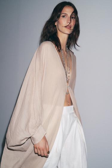 TOP LONG EN RAMIE ZW COLLECTION - rose poudré de Zara - Image 4