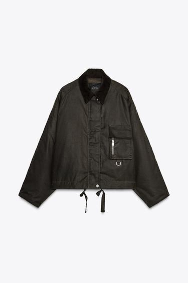 Zara CORDUROY COLLAR WAXED JACKET ZW COLLECTION - Khaki - Image 0