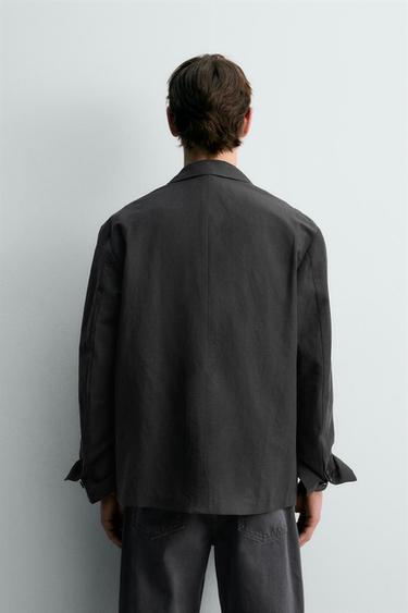 DOUBLE-BREASTED COTTON-LINEN BLAZER - Anthracite grey by Zara - Image 2