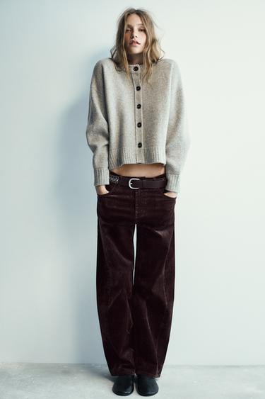 Zara ZW COLLECTION HIGH-WAISTED FLOCKED BALLOON JEANS - Brown