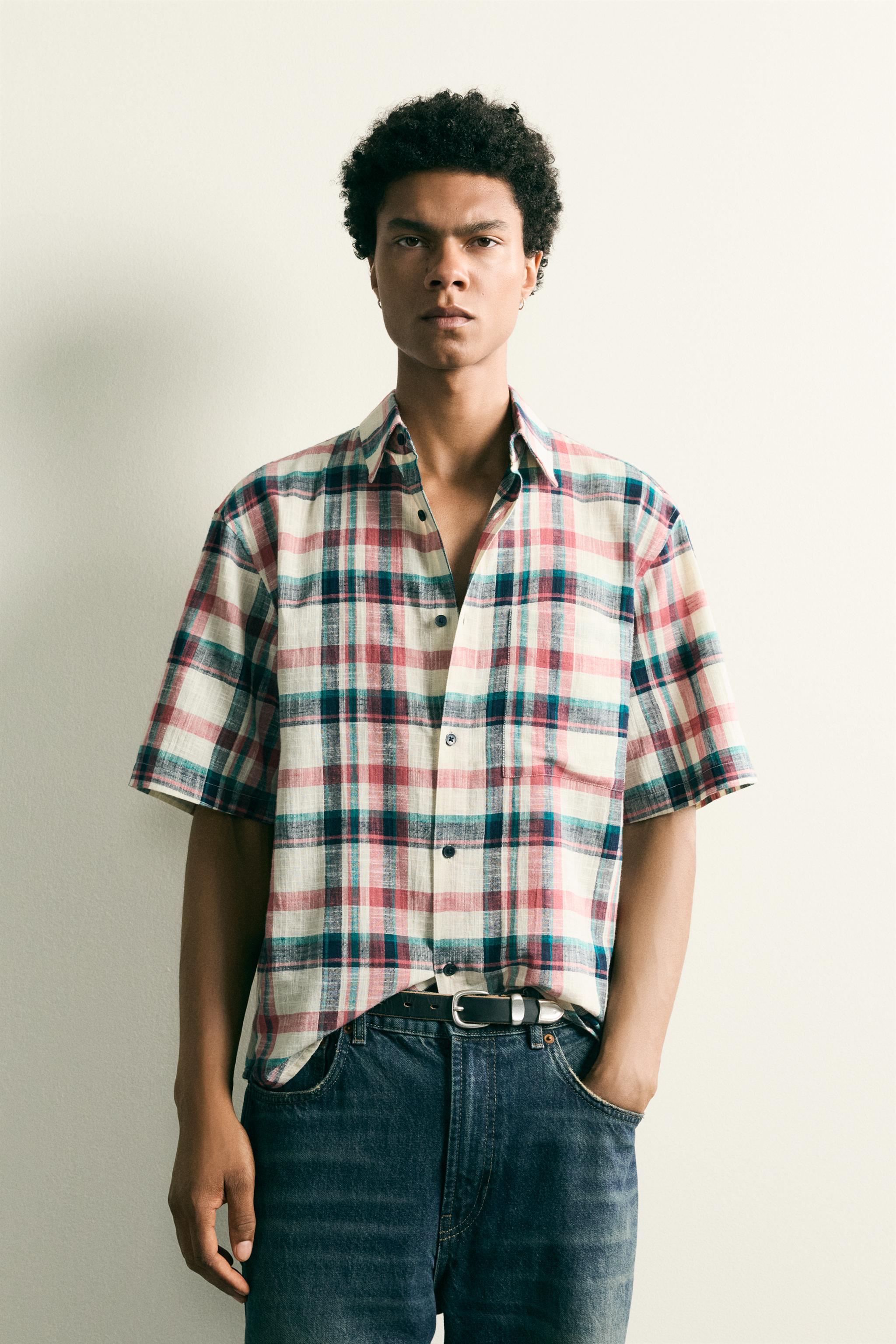 RELAXED FIT TEXTURED PLAID SHIRT