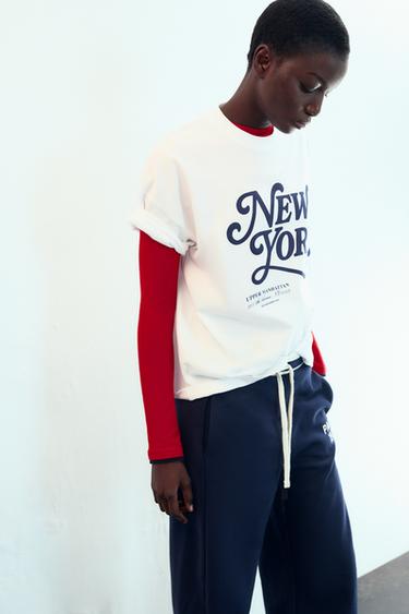 T-SHIRT À INSCRIPTION ET MANCHES COURTES - Blanc de Zara - Image 2
