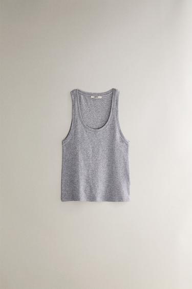 RIBBED COTTON TOP - Grey by Zara - Image 0