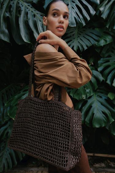 MAXI SAC SHOPPER EN RAFIA - Marron de Zara - Image 0