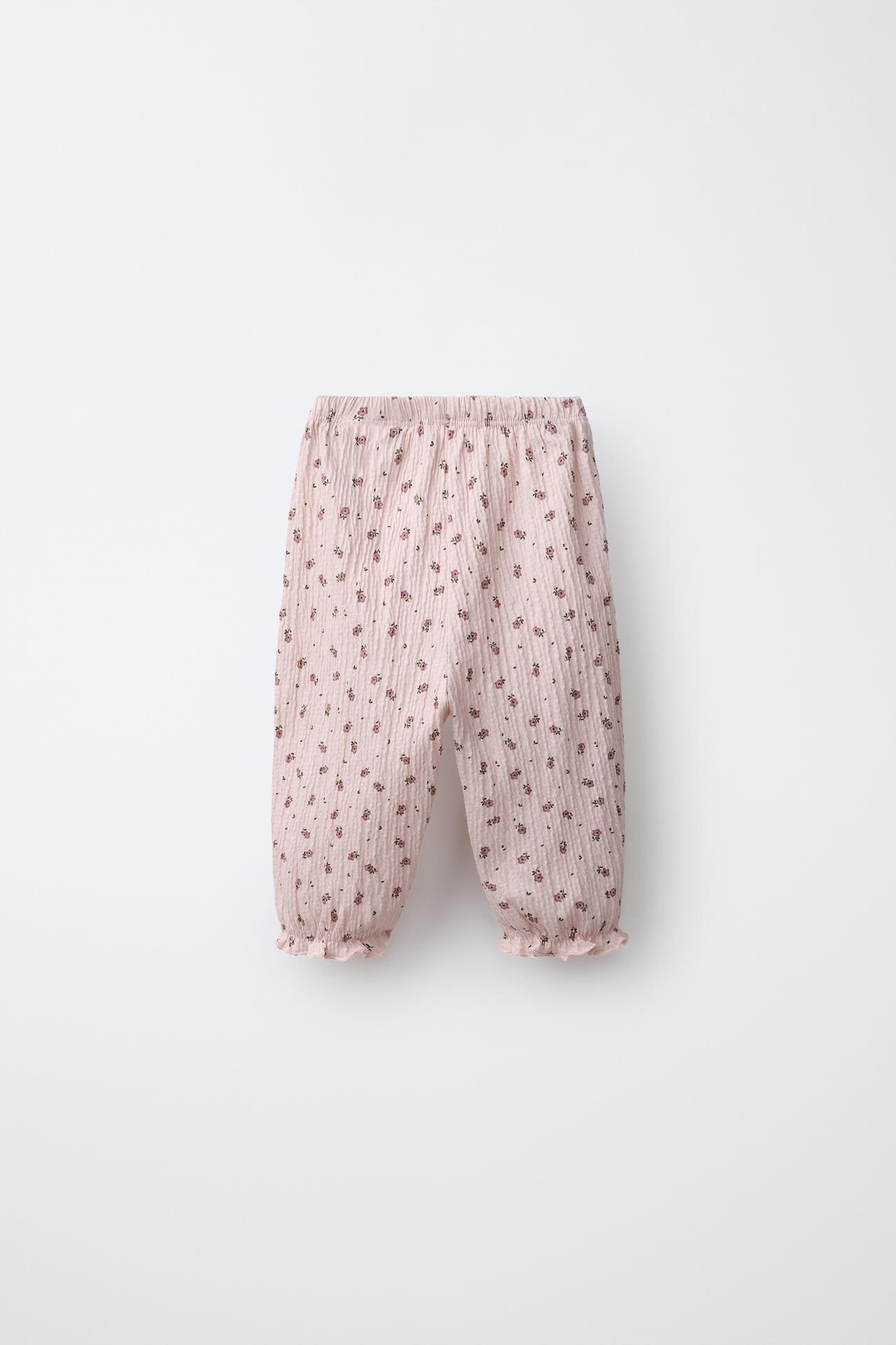 FLORAL TEXTURED PANTS — Pastel pink