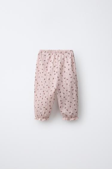 FLORAL TEXTURED PANTS — Pastel pink 2