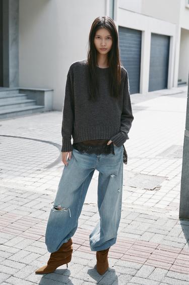 RIBBED KNIT SWEATER - Grey marl by Zara